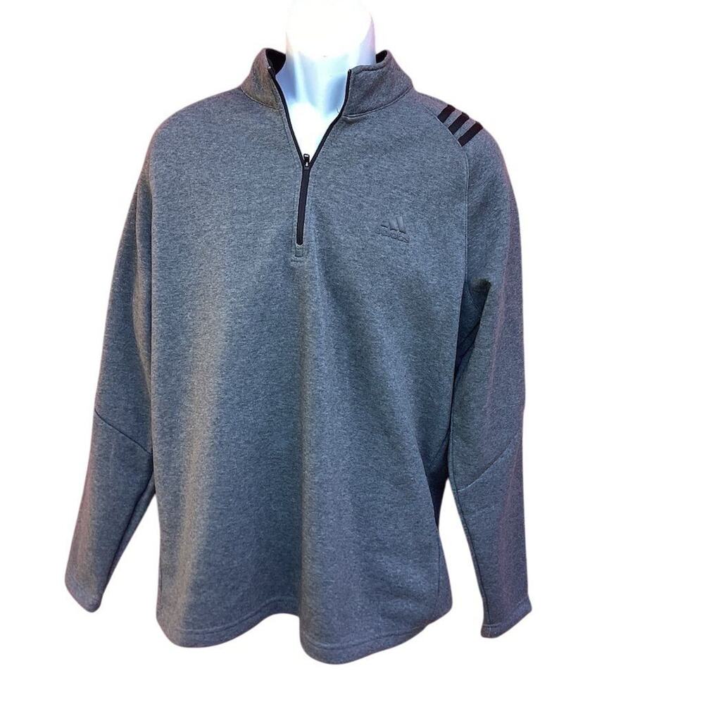 Adidas Men's Gray Fleece Quarter Zip Pullover Top Size L Golf Casual